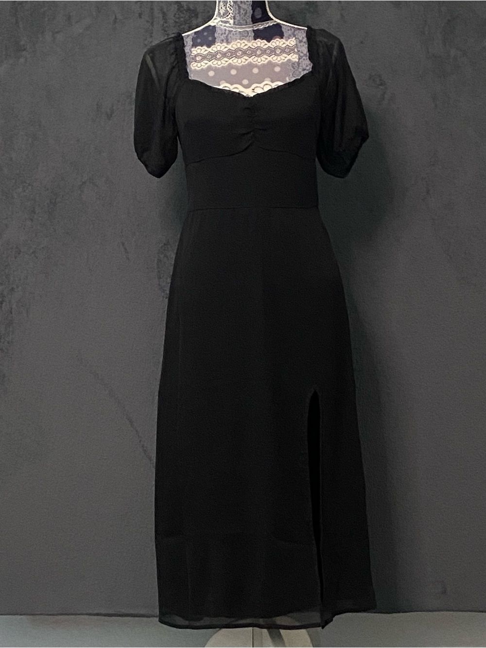 Hollister Dress Womens M Black Midi Side Slit Smocked back Off The Shoulder NWT